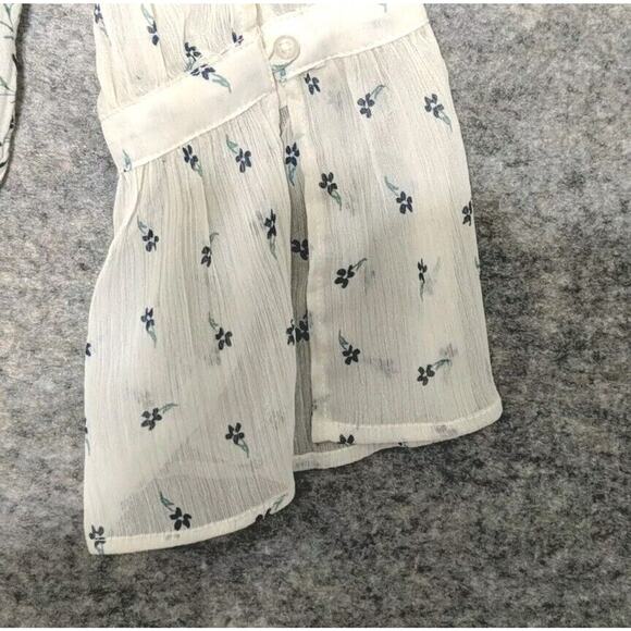 Lucky Brand Blouse Sz M Floral Semi Shear Button Up Round Collar Hi Lo - Picture 6 of 7